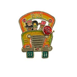 Vtg School Bus Pin Brooch Yellow Bus Driver Fun Pin Plique A Jour Style Enamel